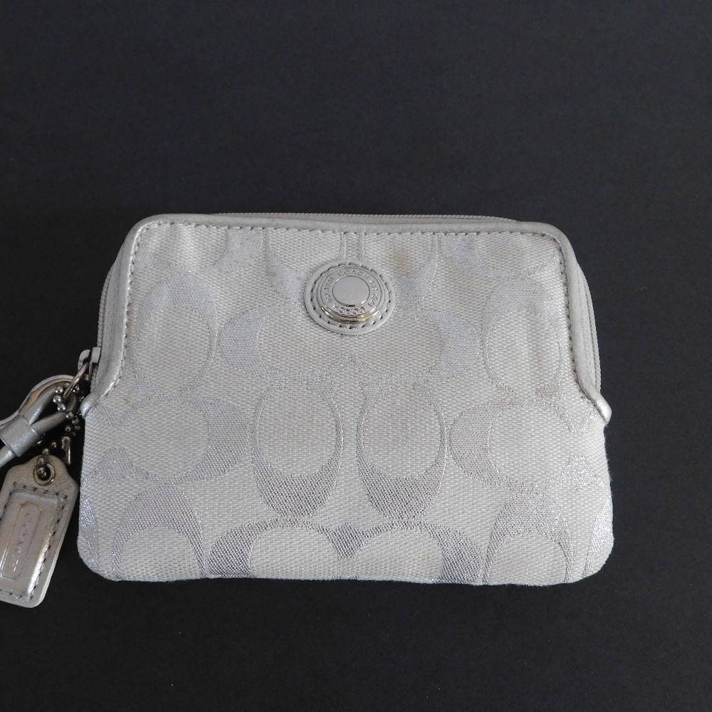 COACH Silver Signature Zip Around Wallet